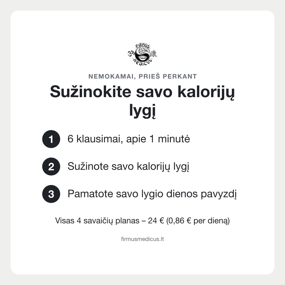 Узнайте свой уровень калорий бесплатно (текст на литовском)